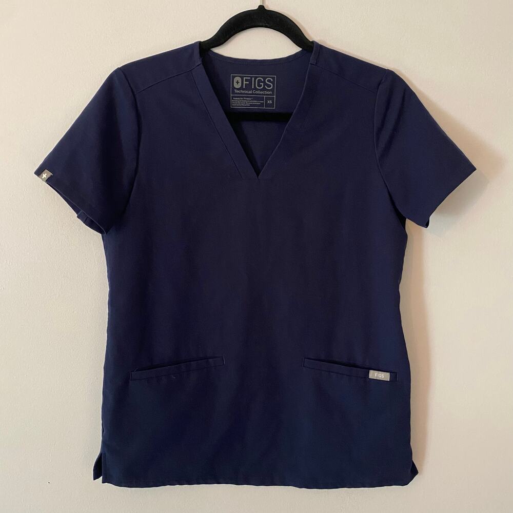 FIGS Navy Blue Casma Two Pocket Scrub Top Uniform Nurse Doctor Women's size XS